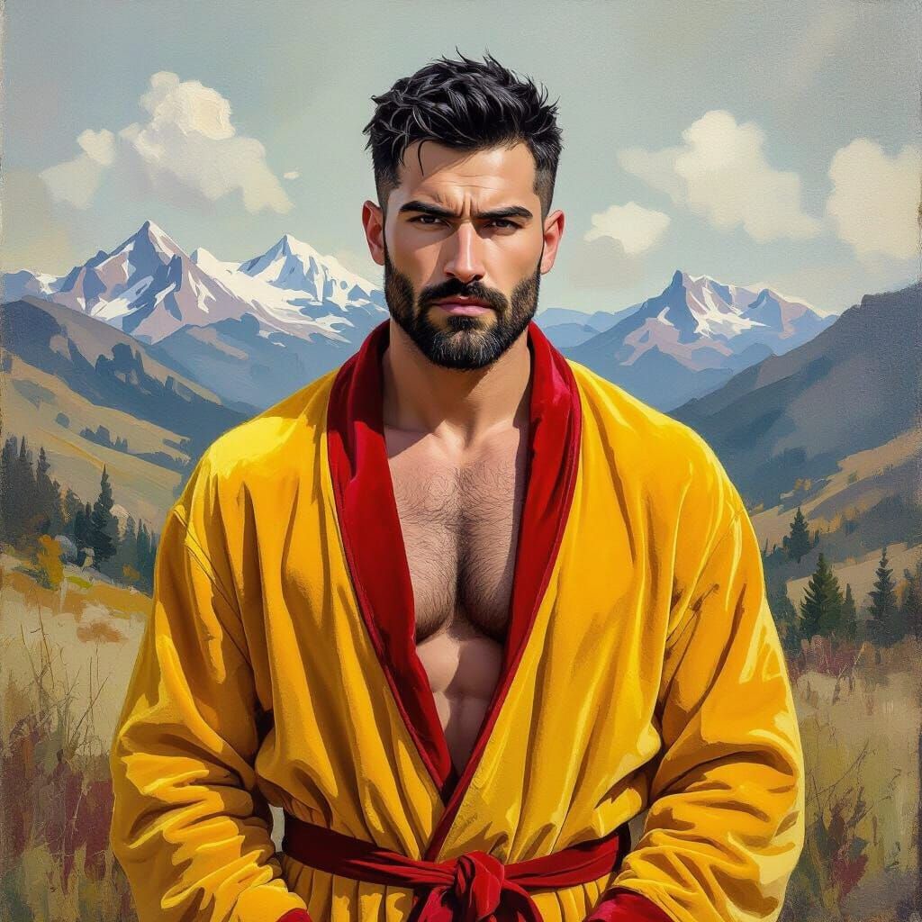 Wrathful Man in Velvet Bathrobe: Impasto Portrait