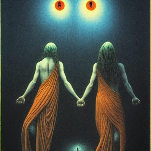 The Lovers Tarot in a Dark Surrealist Style
