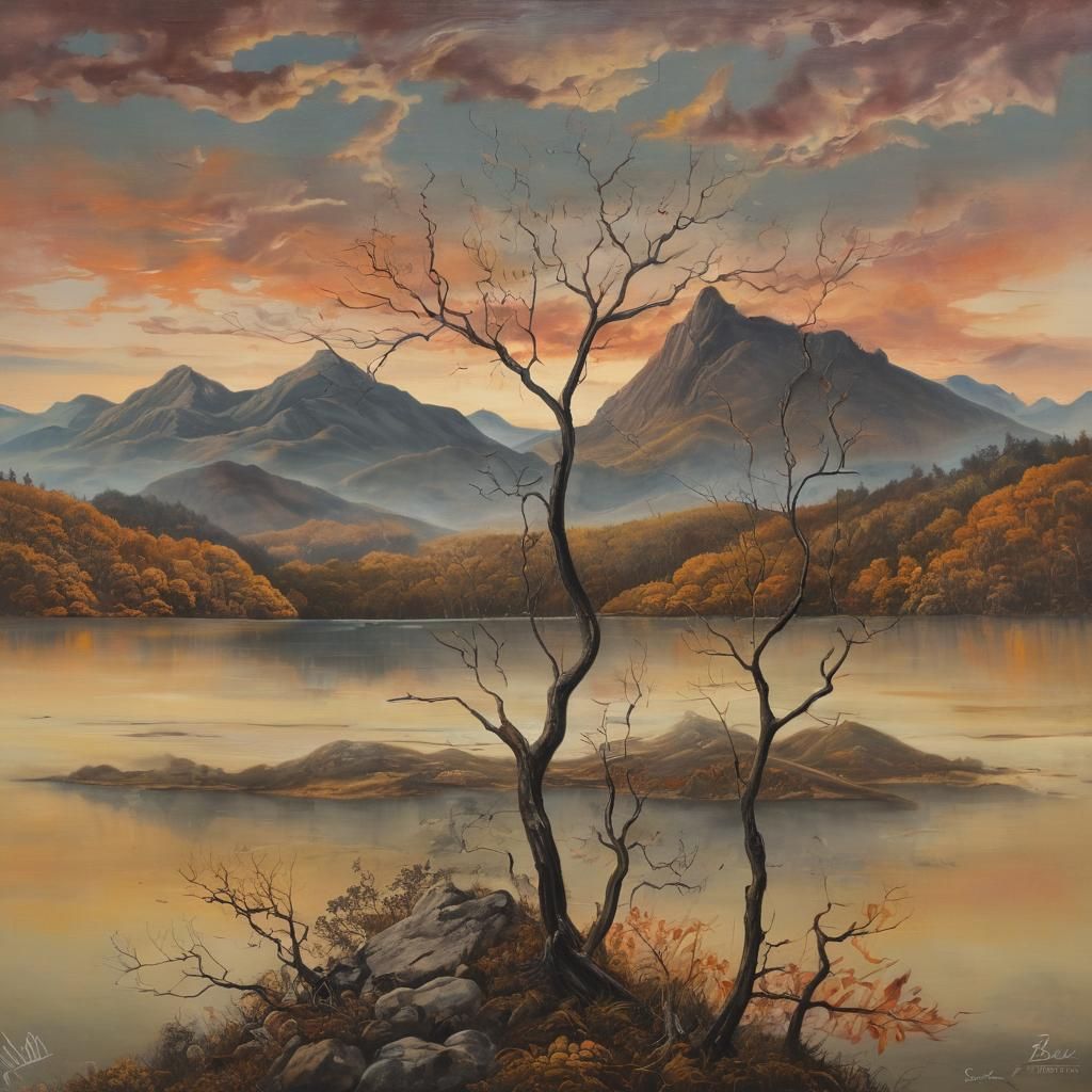 Smoky Mountains Sunset in Surrealist Style