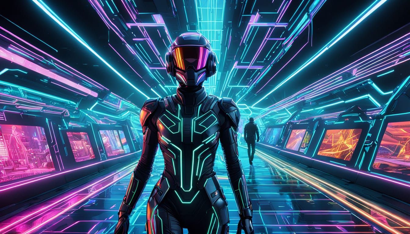 Futuristic Wearable Tech on Holographic Runway