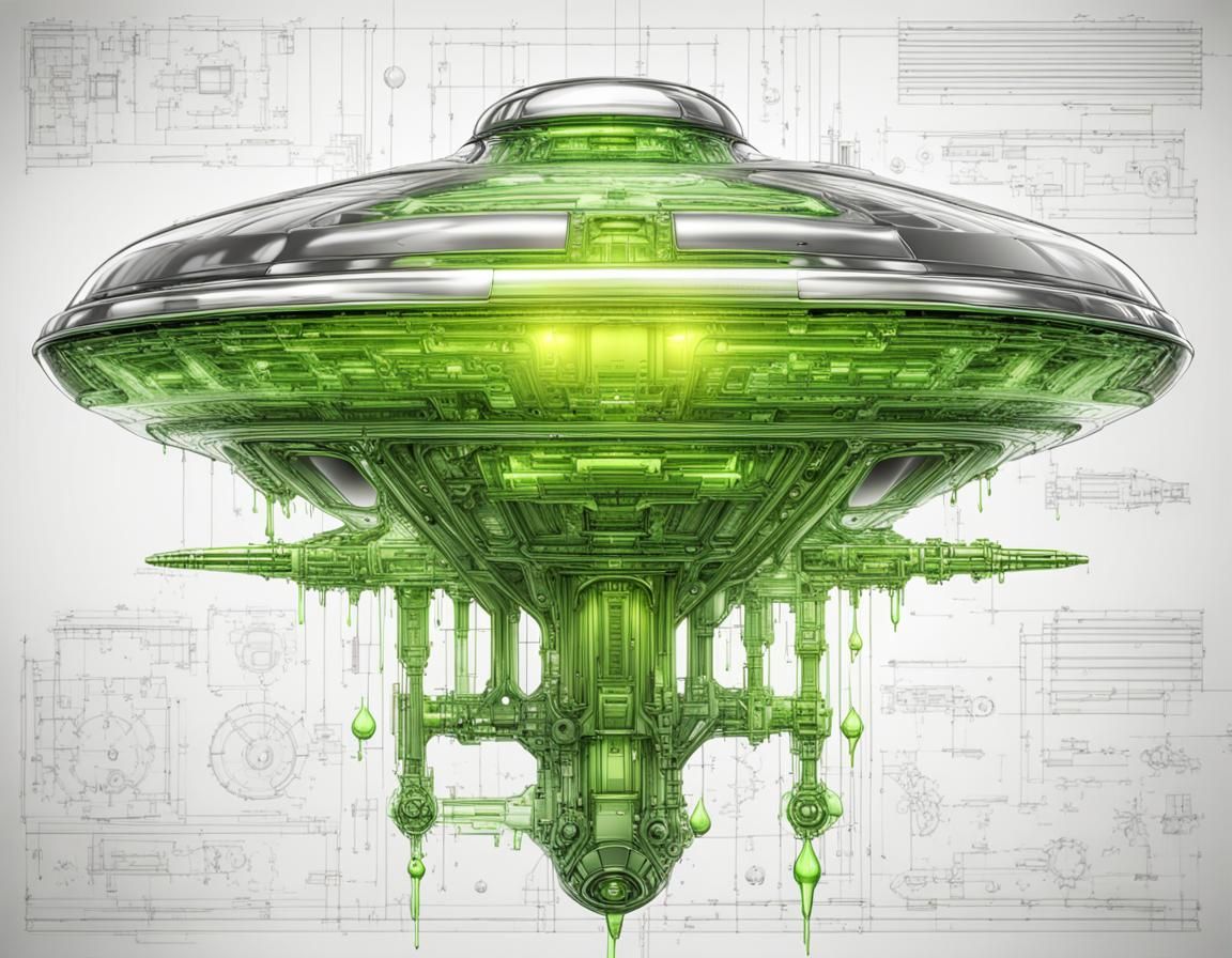 Alien Spaceship Blueprint with Fluorescent Accents