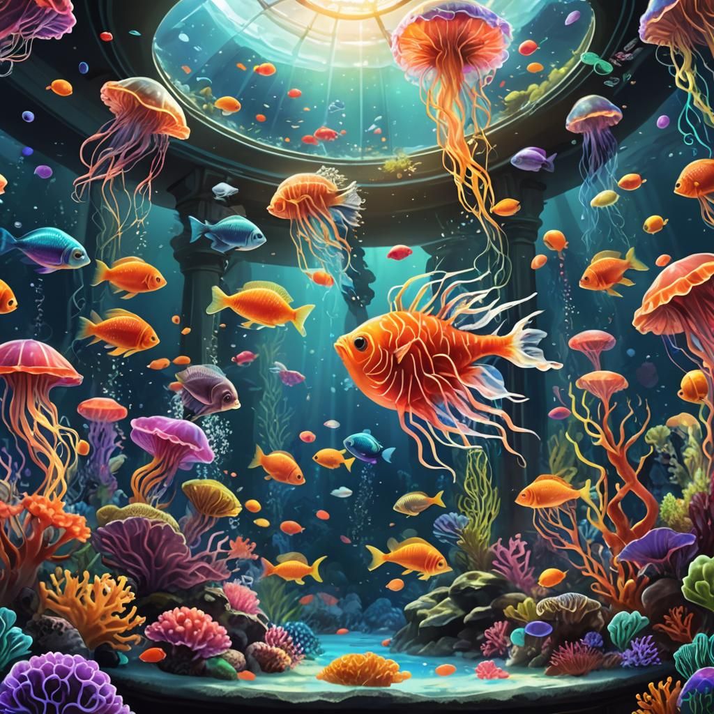 Oceanic Fantasy Aquarium: Surreal Concept Art