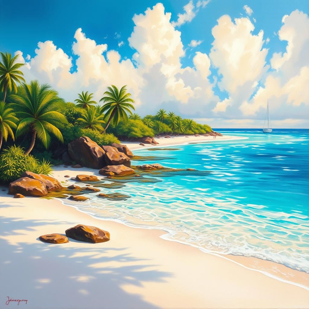 Tropical Island Paradise Oil Painting