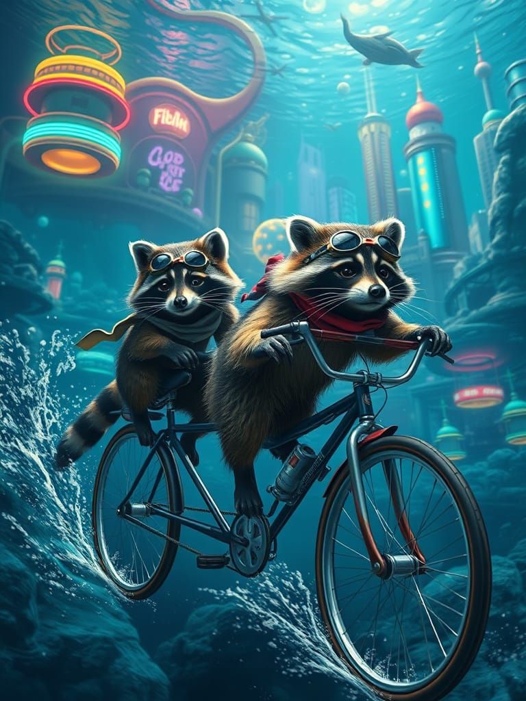 Raccoons Race Through Glowing Underwater City