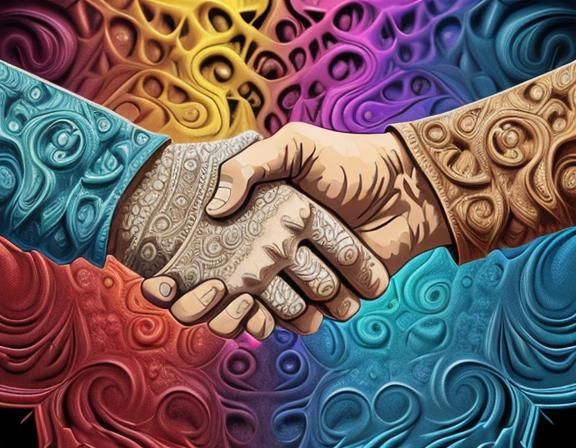 Vibrant Fist Bump in Abstract Digital Style