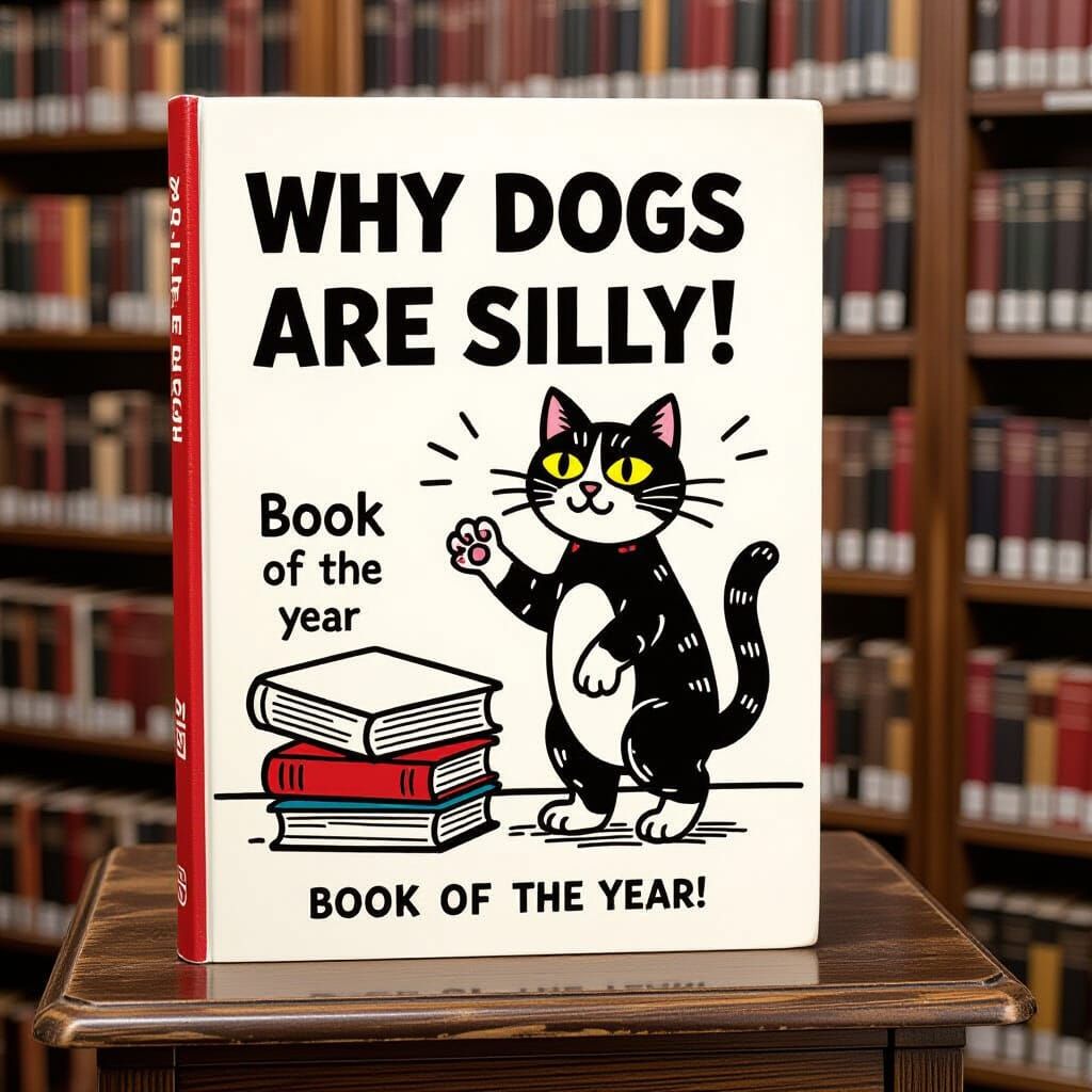 Pop Art Style Cat Lecturing from a Book Cover
