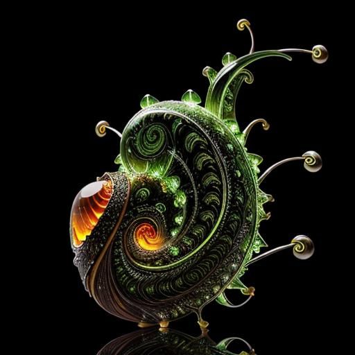 Bioluminescent Fractal Plants in Glass Snail Shell