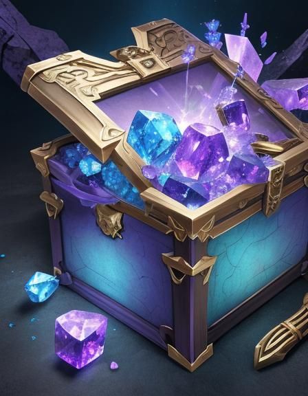 Magic Chest with Crystals and Epic Background