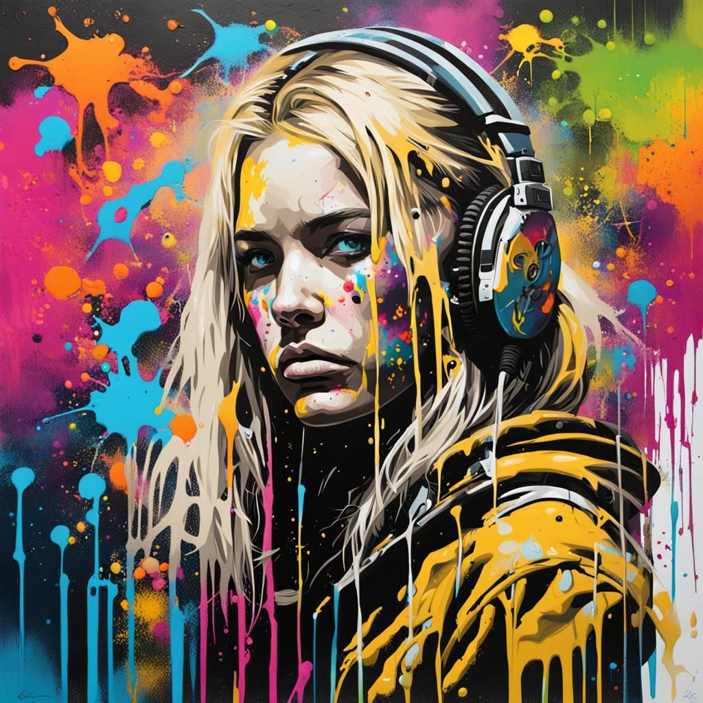 Blonde Machine Girl in Graffiti Splash Art