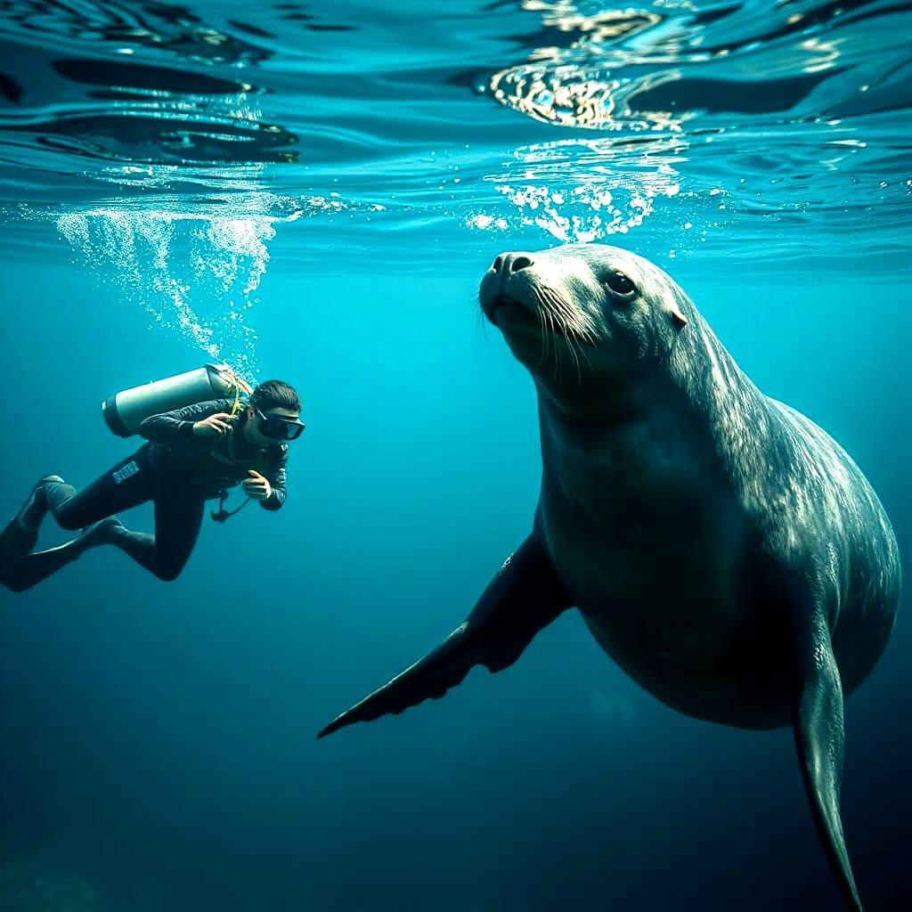A diver meets a friendly seal 🦭
