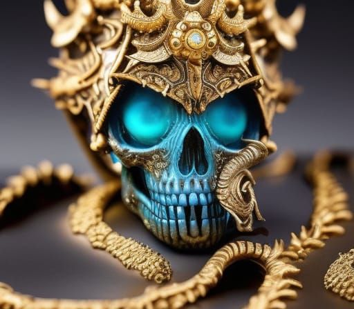 Golden Dragon Crowned Skeleton King in Apocalyptic Setting