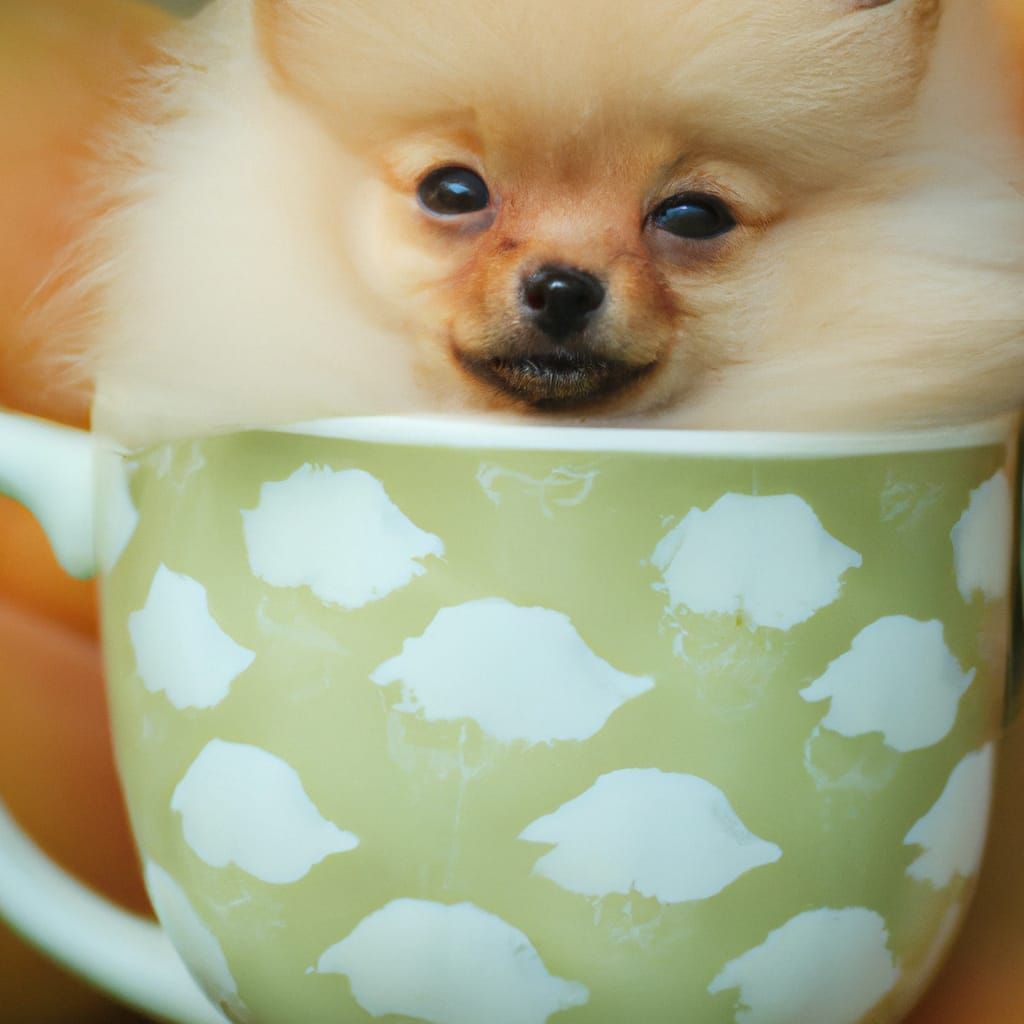 Fluffy Pomeranian Dog in Teacup