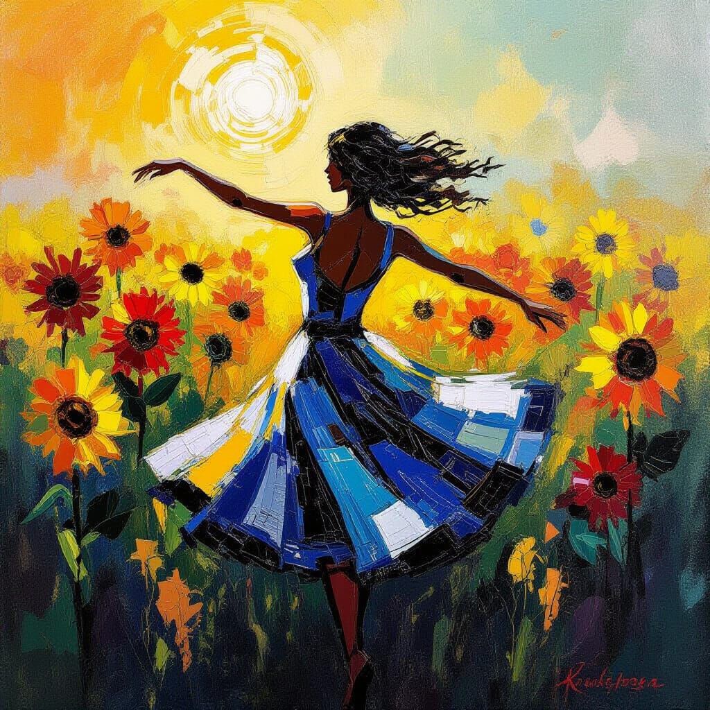 Abstract Expressionist Dancer in Sunflower Field