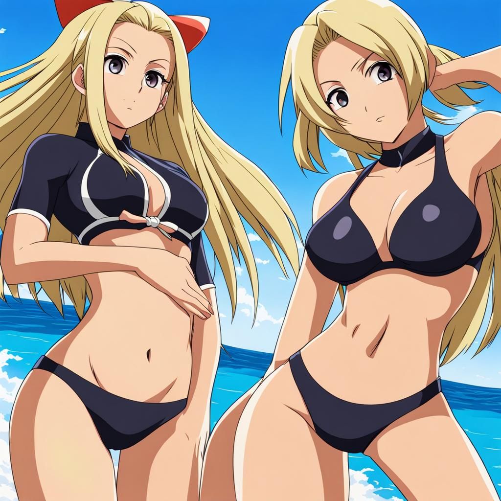 Anime-Style Swimsuit Illustration of Two Women