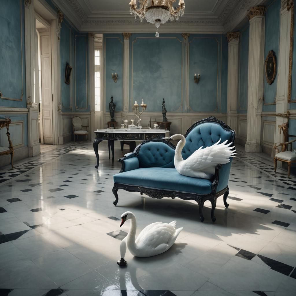 Swan Figure in Antique Box, Detailed Matte Painting