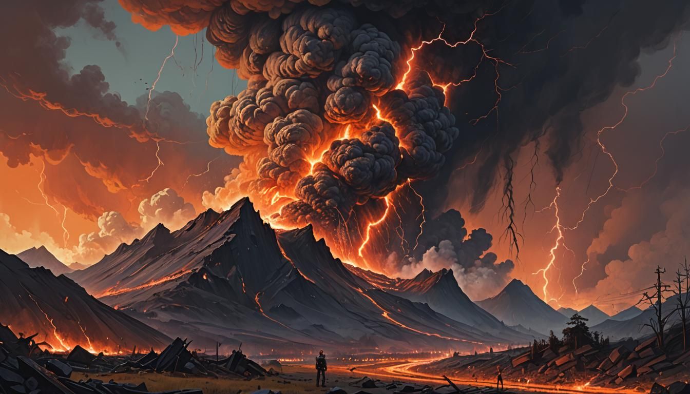 Volcanic Eruption in a Futuristic Landscape