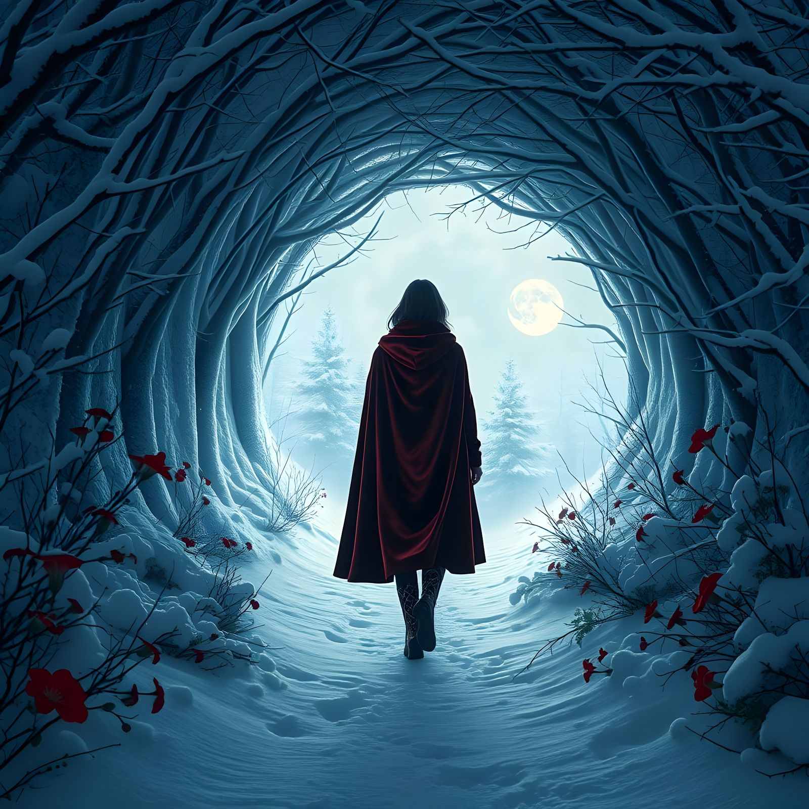 Ethereal Fairytale Nature Tunnel under Moonlit Snow