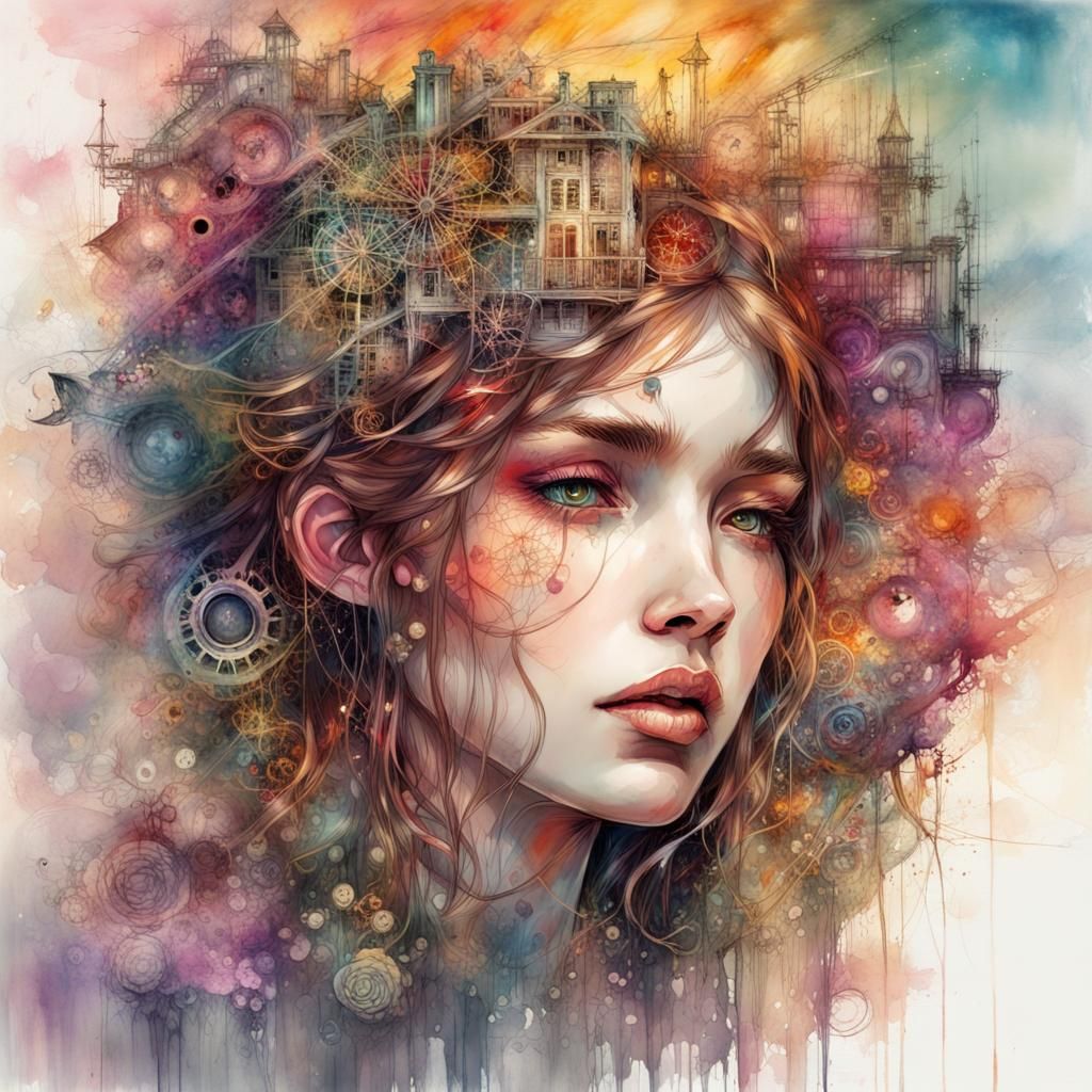 Clockwork Heart in Space: Fantastical Sunset Art