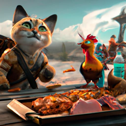 A mischievous cat who can’t resist the temptation of a roasted chicken