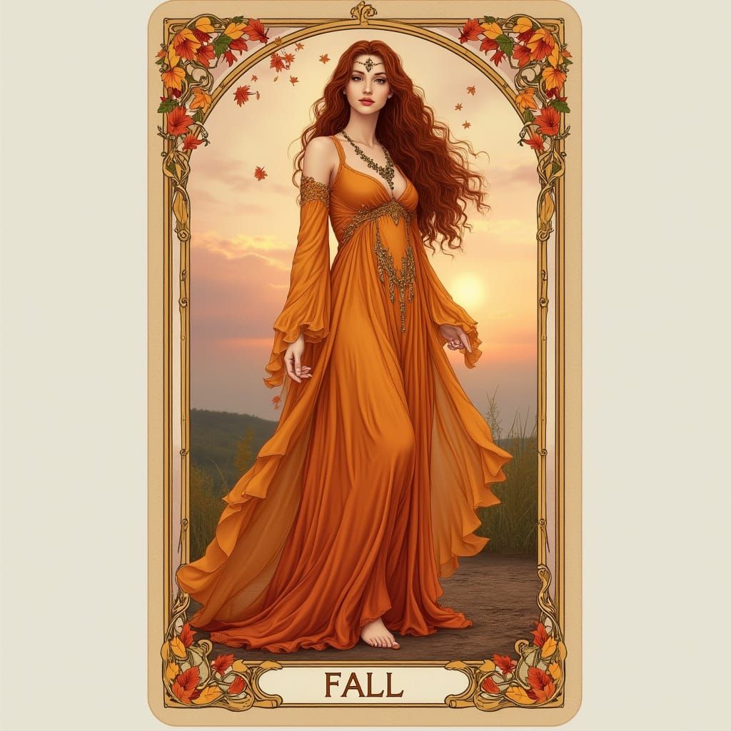 Autumn Goddess Oracle Card in Earthy Beige with Golden Lette...