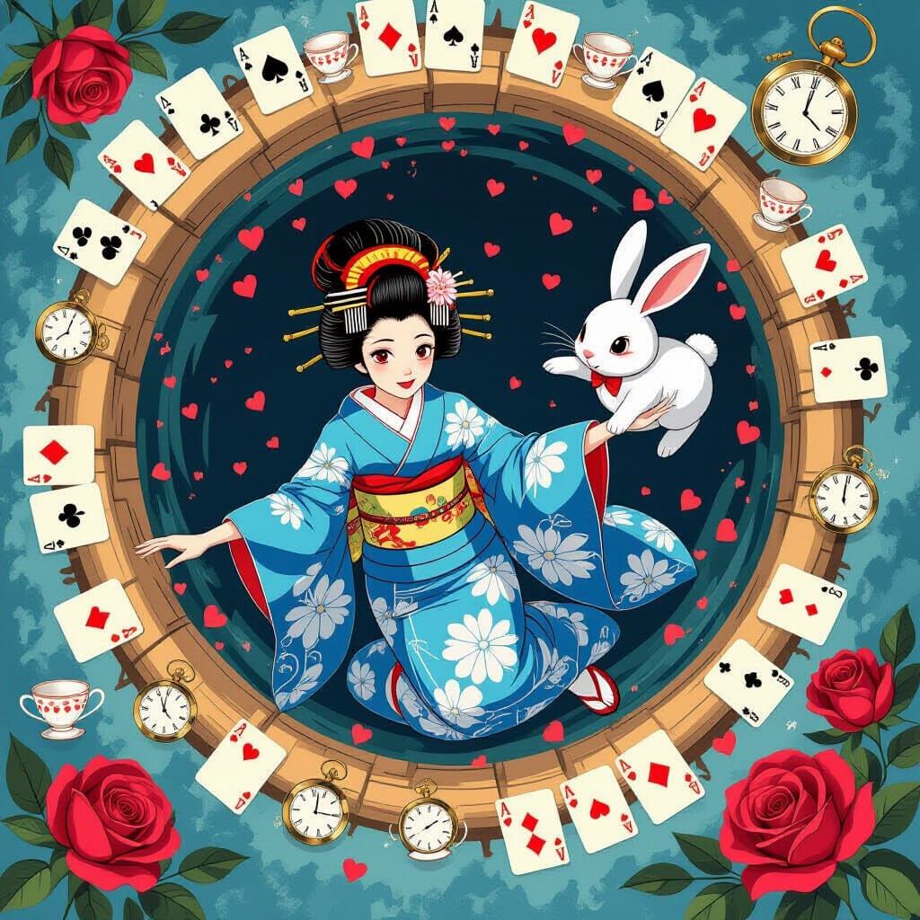 Anime Geisha Falls Down Whimsical Rabbit Hole