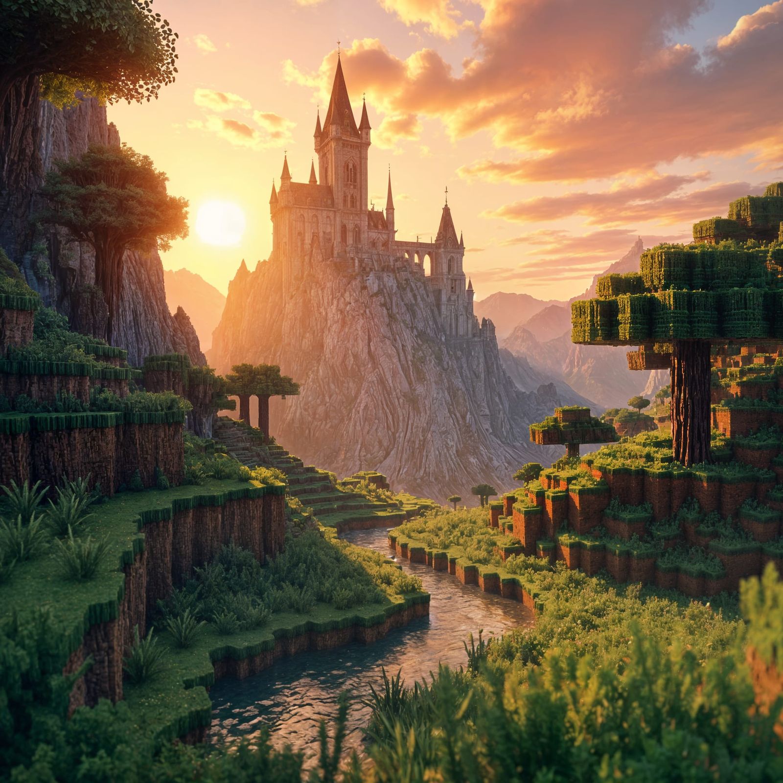 Realistic Minecraft Landscape in Detailed Digital Painting