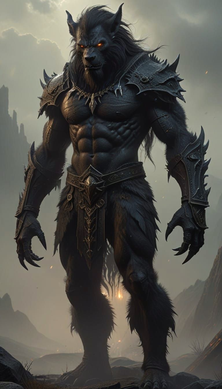 Ethereal Horror-Fantasy Portrait of a Furry Werewolf in Deso...