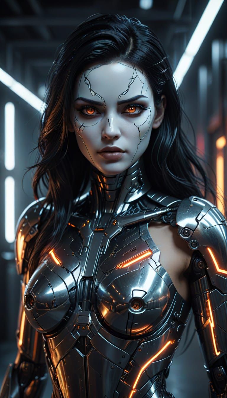 Cyberpunk Android Pinup: Hyperrealistic Sci-Fi Art