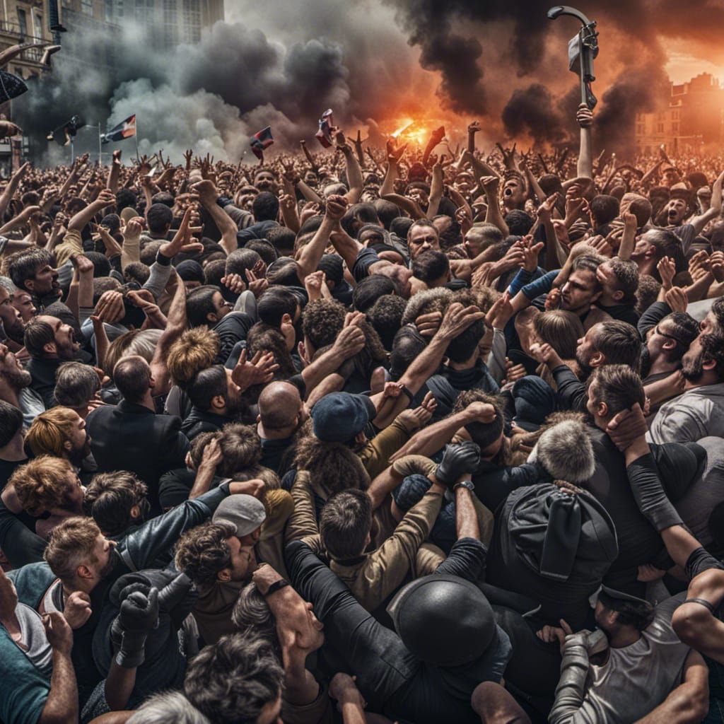 Vibrant Photograph of Angry Crowd Uprising