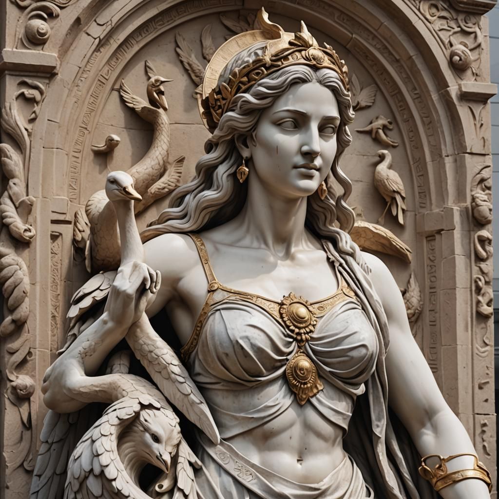 Leda and the Swan Statue in Photorealistic Style