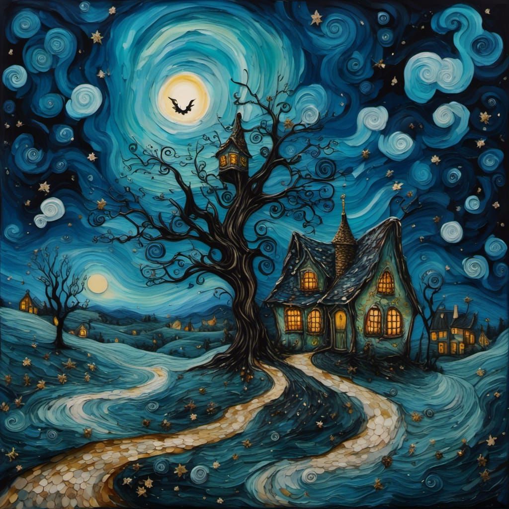 <lora:Ink Dragons2:1.0> Van Gogh's art painted by Tim Burton...