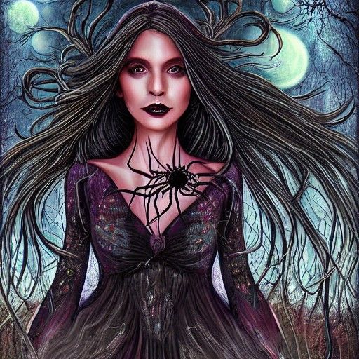 Spider Witch Action Painting in Digital Art