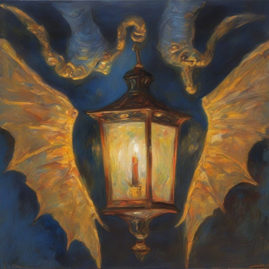 Vampire Lantern in Surrealist Oil Painting Style