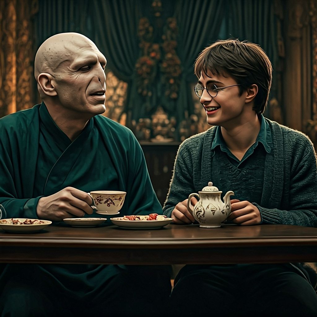 Voldemort and Harry Potter Share a Peaceful Tea Party