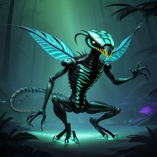 Bioluminescent Alien Creature with Prehensile Tail