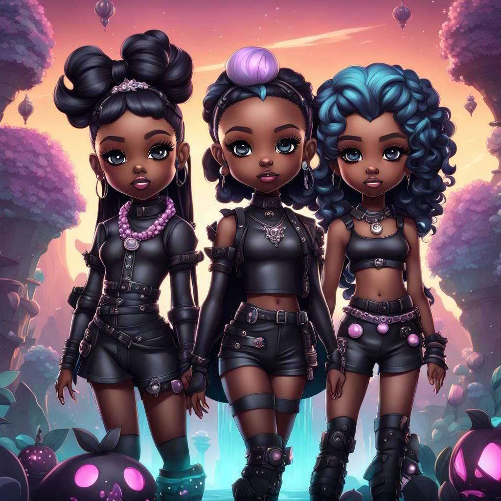 Chibi Black Girls in Pastel Goth Aesthetic