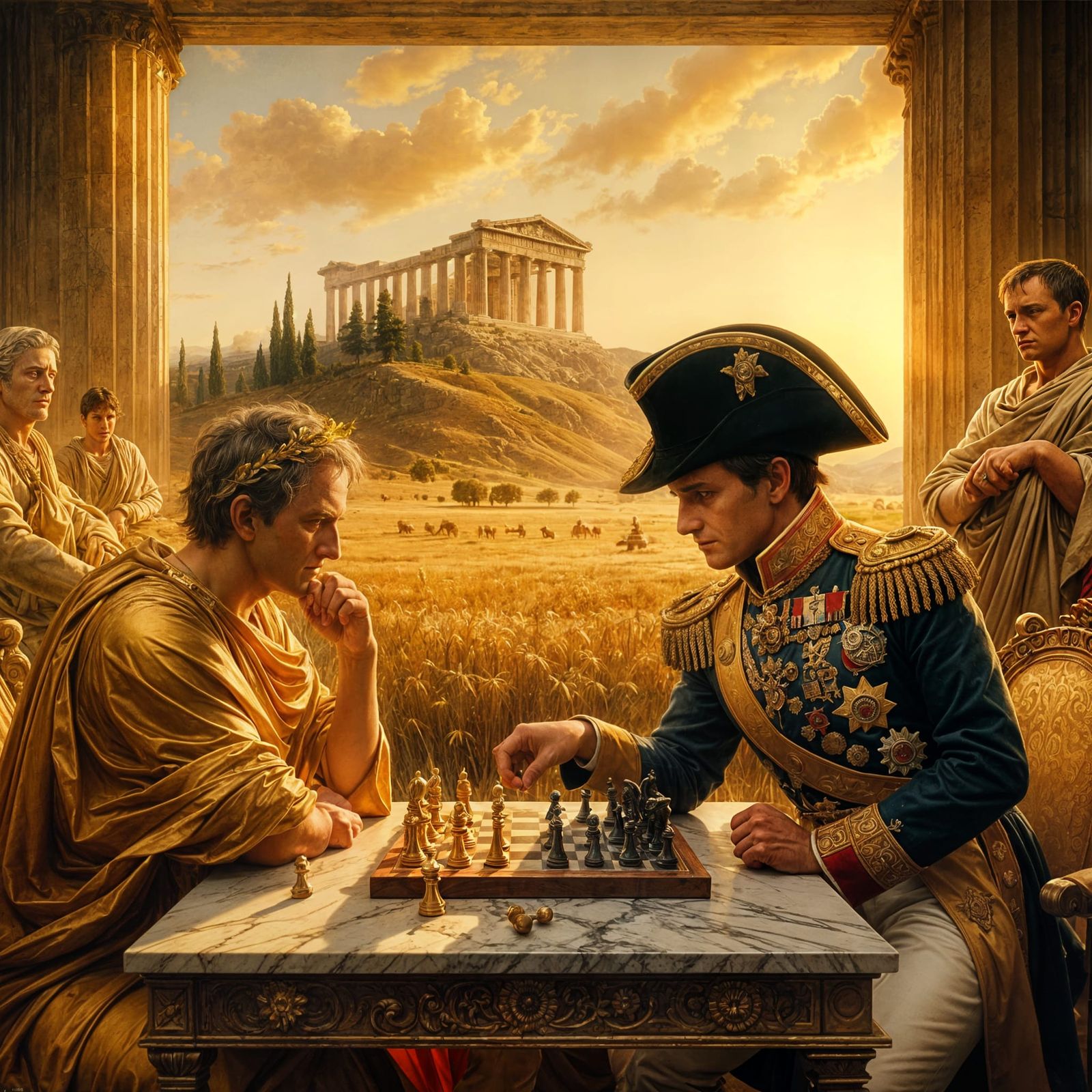 Caesar and Napoleon Play Chess in Elysium