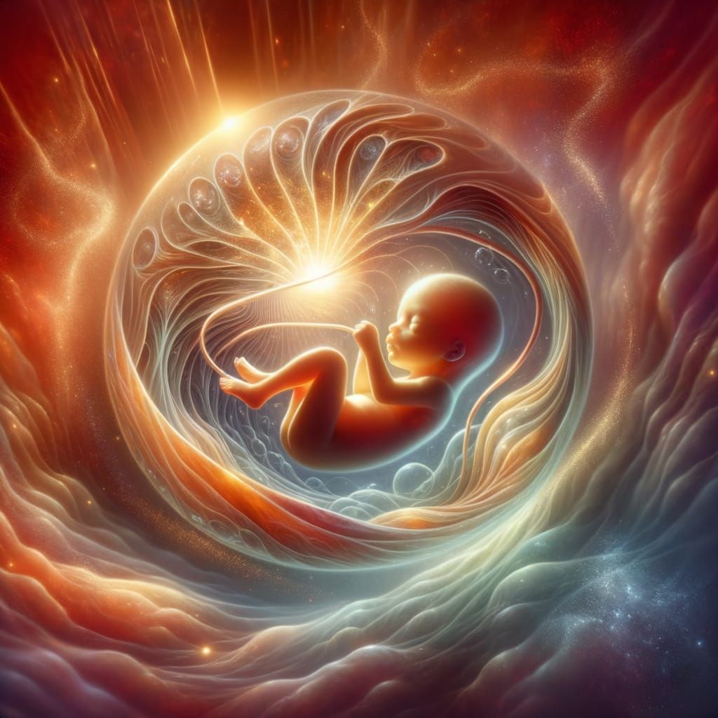 Surreal Fetus in Womb-Like Portal Rendering