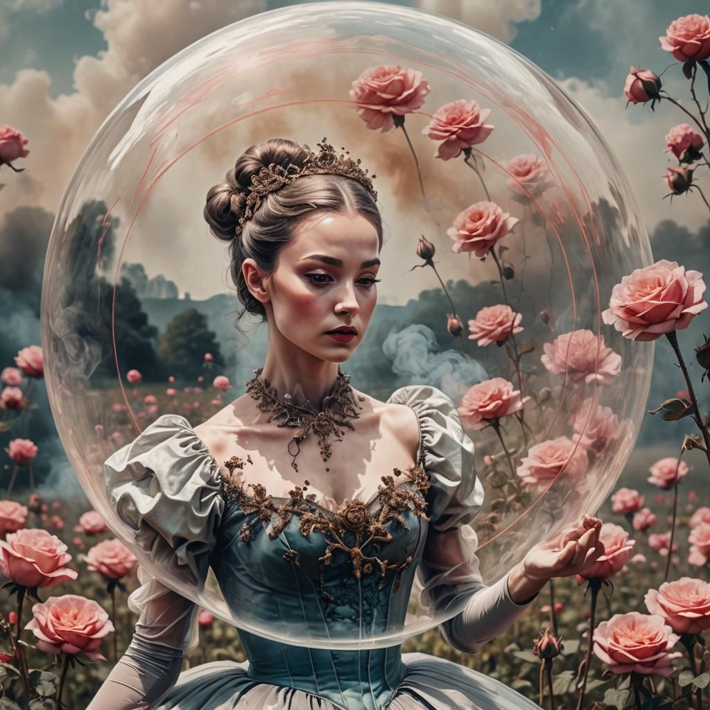 Smokey Ballerina in Glass Globe, Pop Art Style