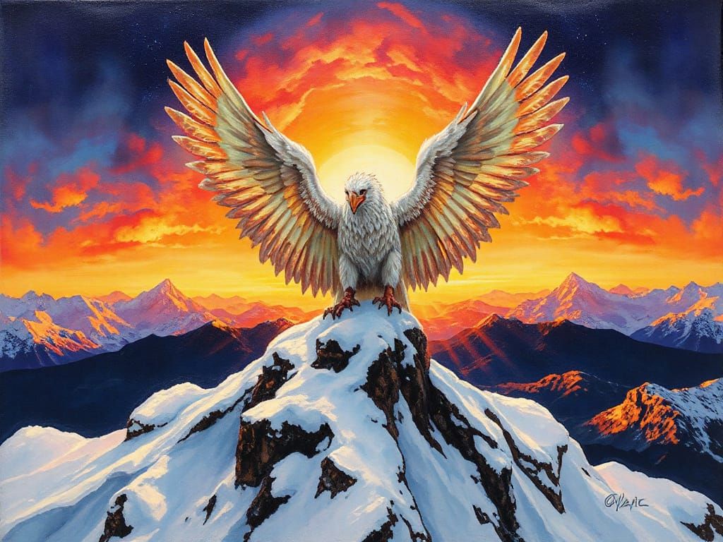 Majestic Griffin at Sunset: Detailed Matte Painting