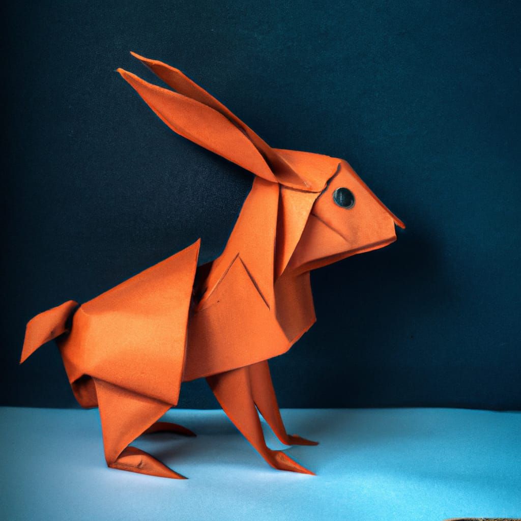 Photorealistic Origami Orange Bunny: Arcane and Ethereal