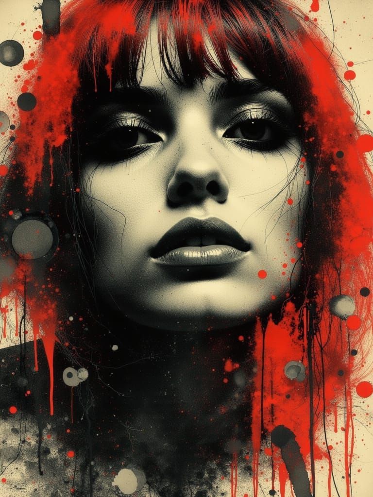 Gothic Woman Portrait in Neon Grunge Style