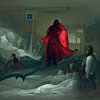 Giant Vampire Prowling Near Hospital in Horror Style