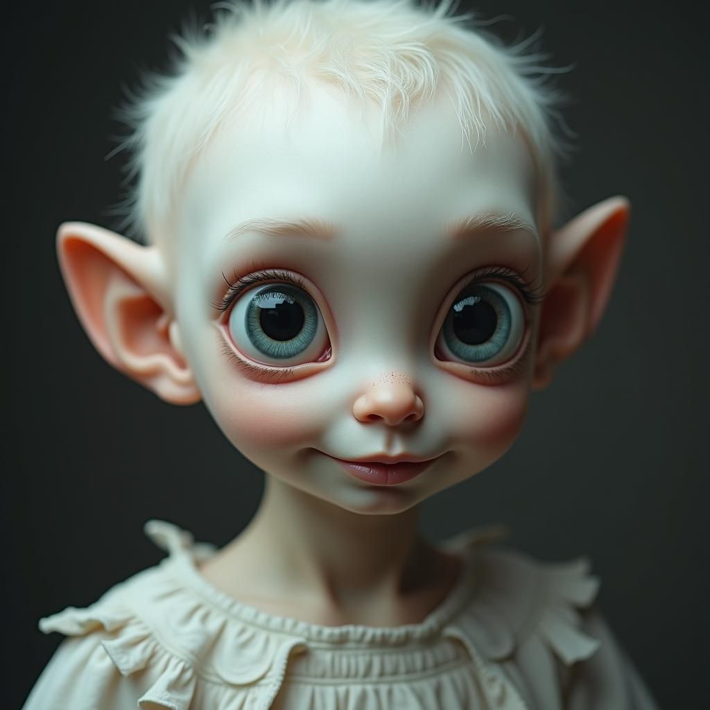 Mysterious Young Girl with Almond Eyes and Platinum Hair