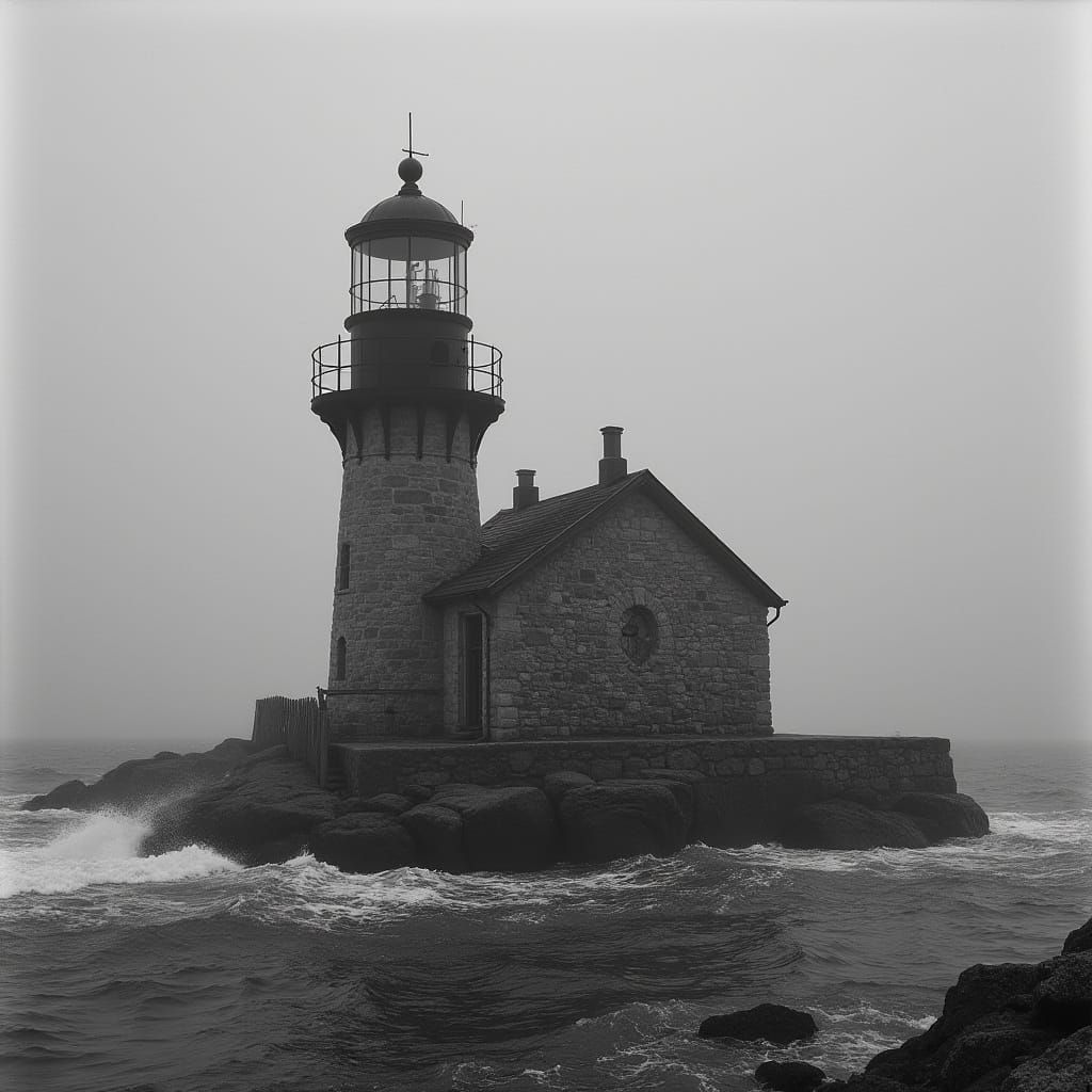 Lighthouse Against Turbulent Waves in Black and White