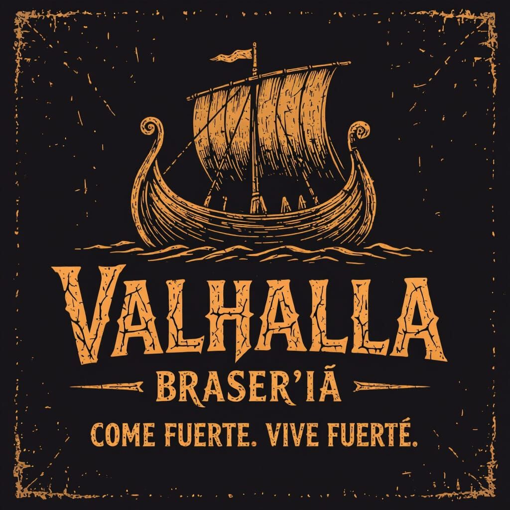 Viking Grill Restaurant Logo with Drakkar and Fire Text