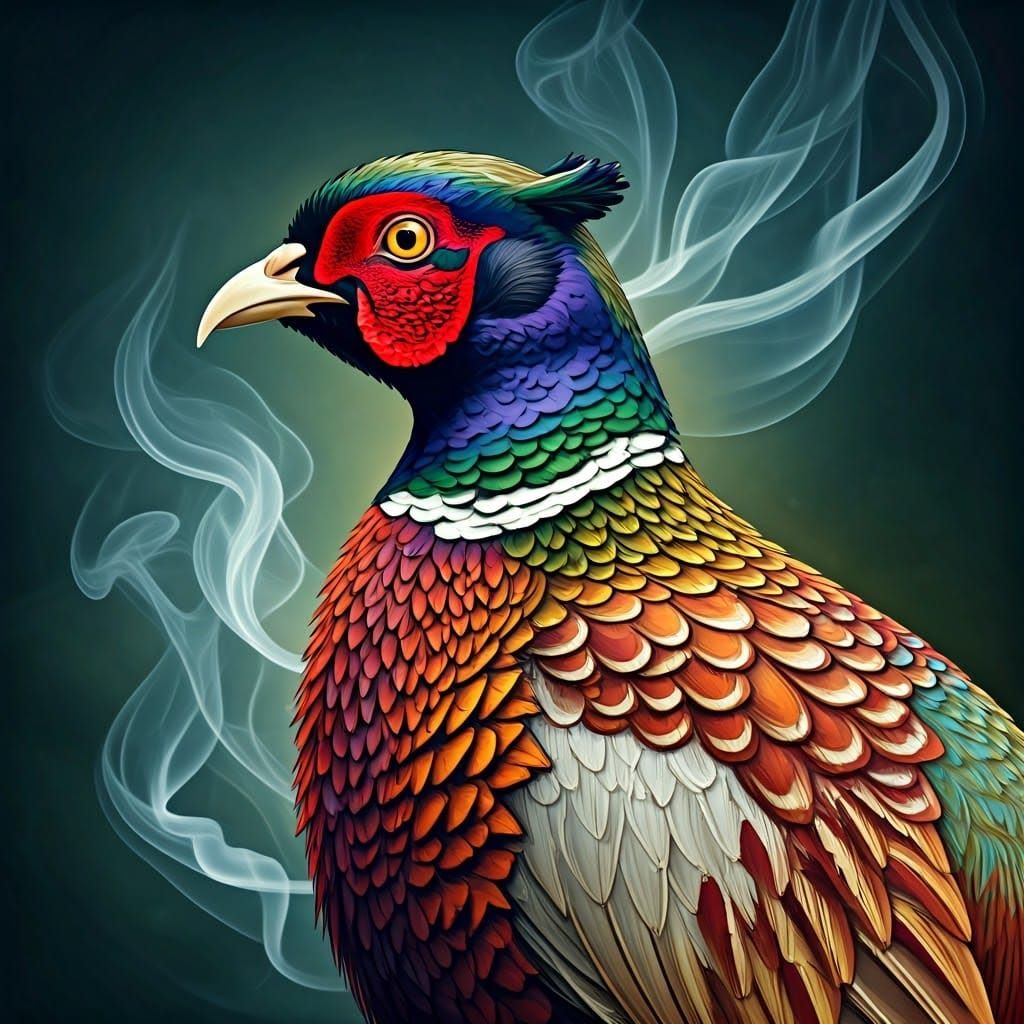 Surreal Digital Painting of Pheasant in Golden Filigree