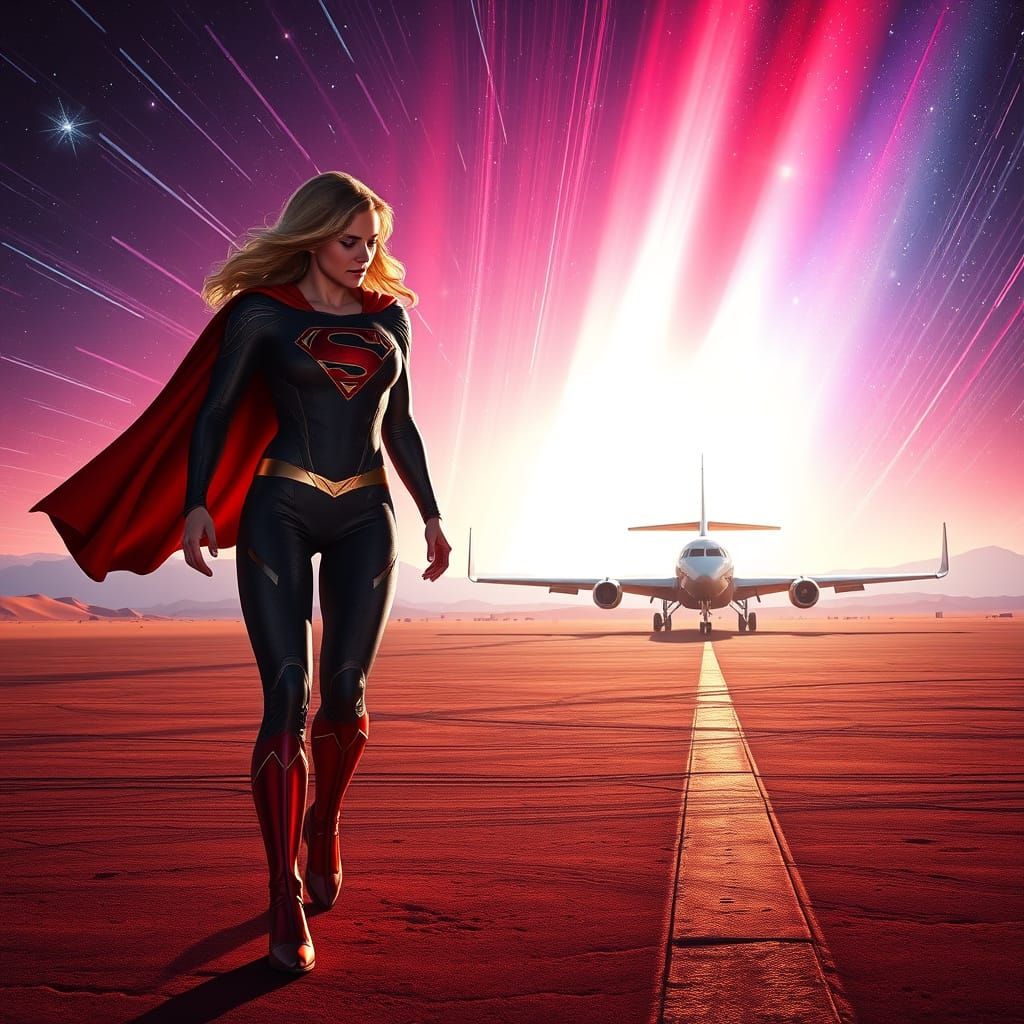 Supergirl Walks Away From Desert Airbase in Cosmic Style