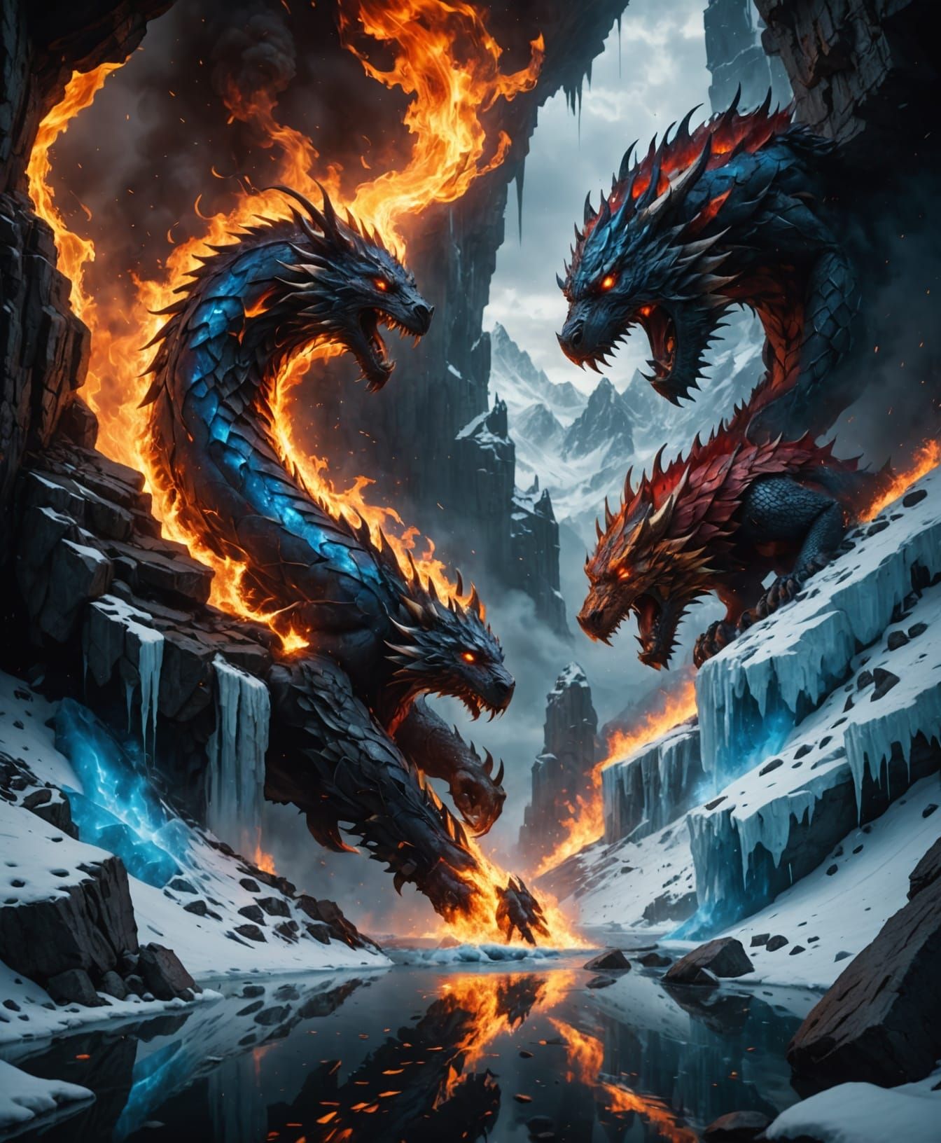 Dynamic Fire and Ice Fantasy Concept Art