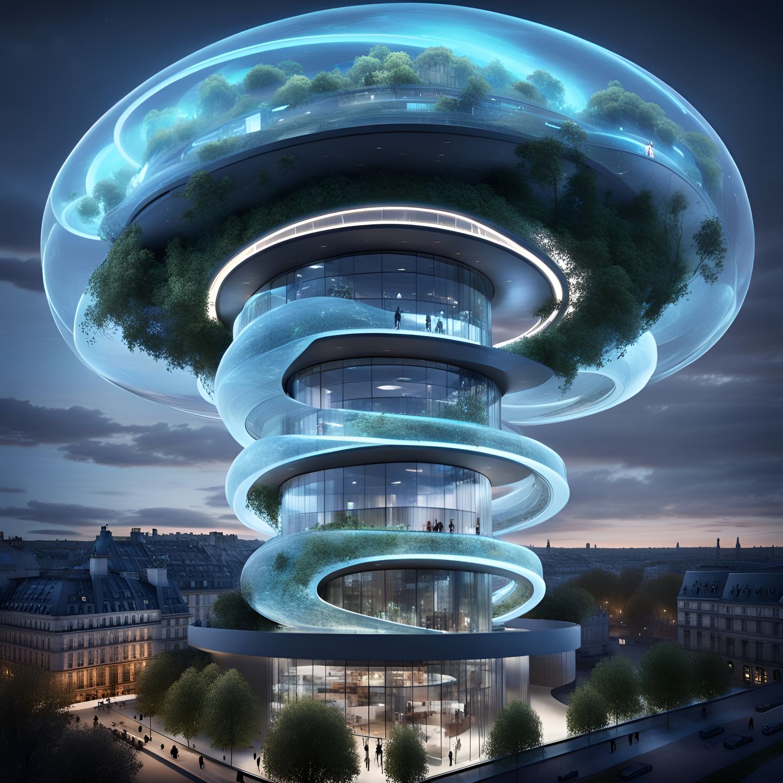 Bioluminescent Sci-Fi Tower Dominates Paris Cityscape